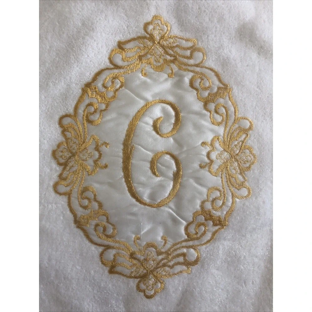 Vintage Towel Set 3 Piece White Embroidered Gold Monogrammed Letter C Cotton USA